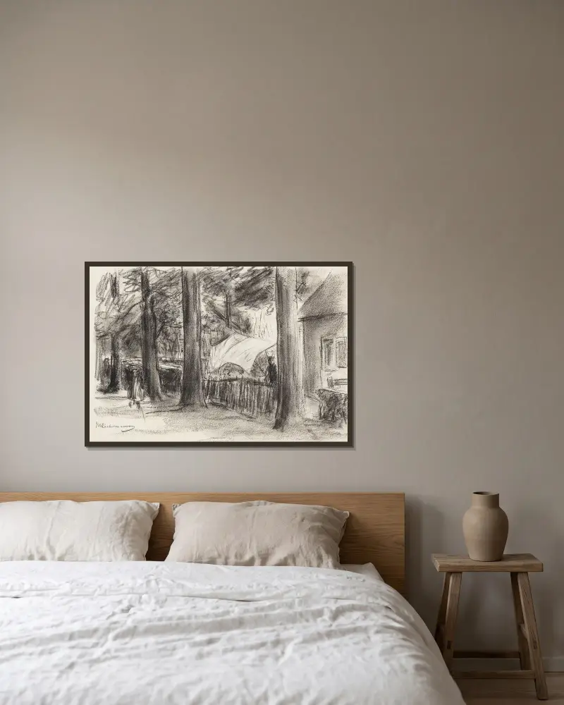 Byväg med gamla träd av Max Liebermann inramad på en vägg