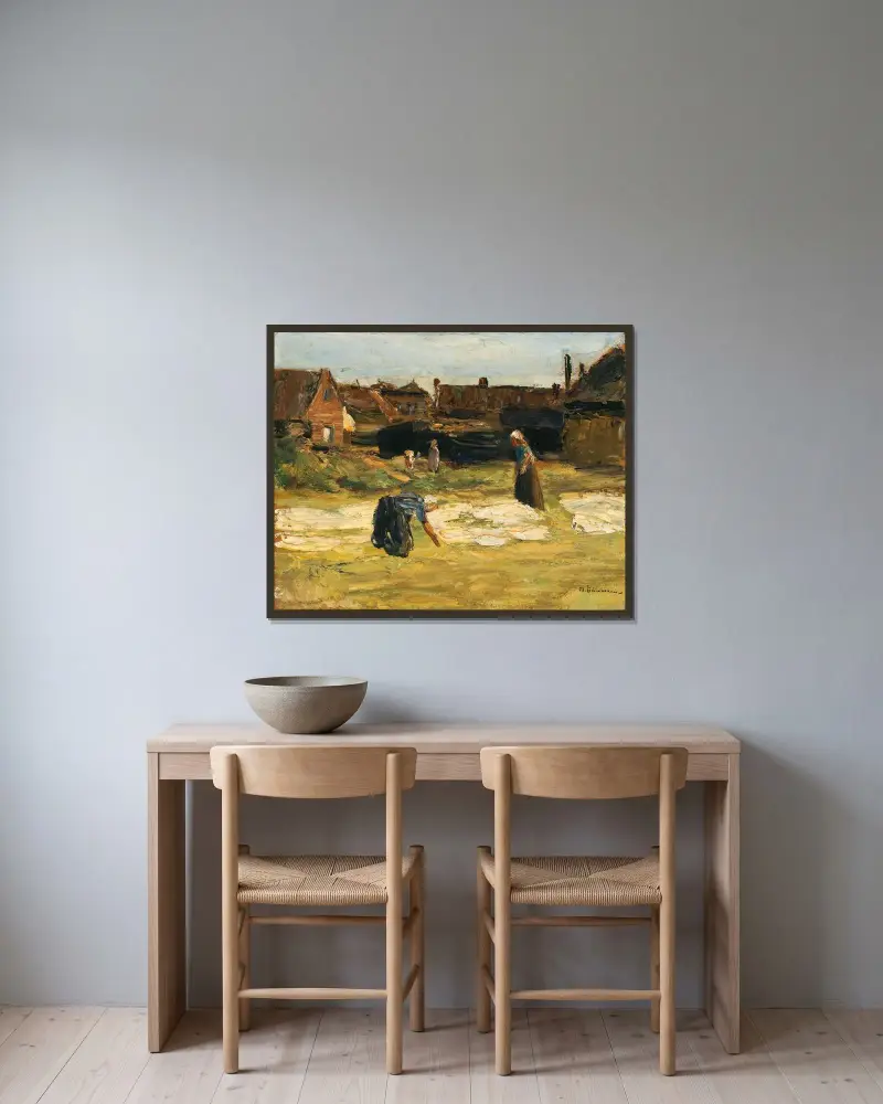 Dorfwinkel mit Bleiche von Max Liebermann gerahmt an einer Wand