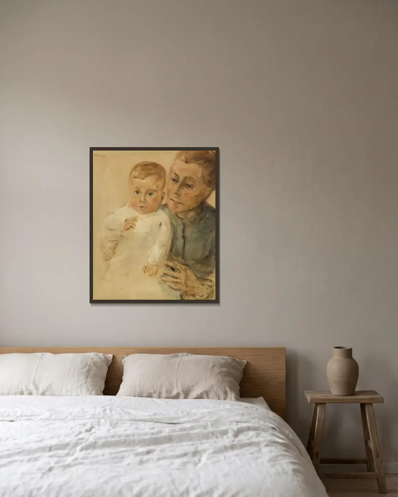 Liten Maria i barnflickans famn av Max Liebermann inramad på en vägg