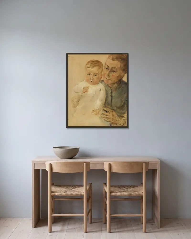 Liten Maria i barnflickans famn av Max Liebermann inramad på en vägg