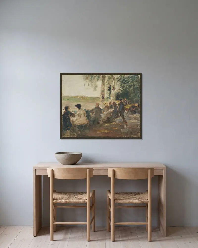 Trädgårdsrestaurang vid Havel av Max Liebermann inramad på en vägg