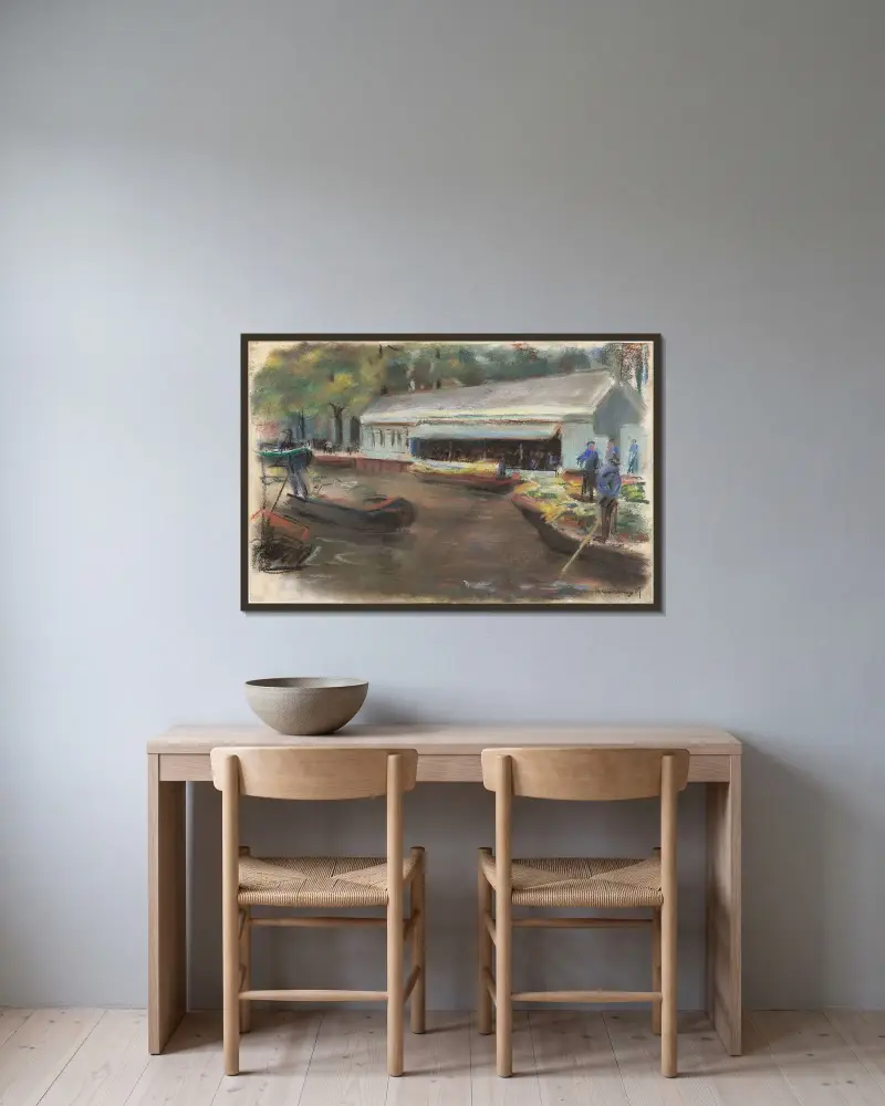 Grönsaksmarknad i Delft av Max Liebermann inramad på en vägg