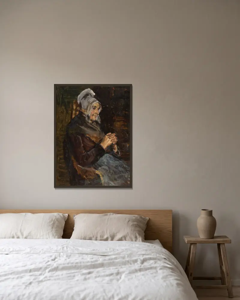 Holländska med vit hätta av Max Liebermann inramad på en vägg