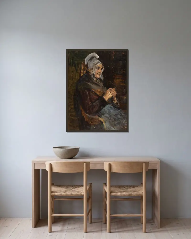 Holländska med vit hätta av Max Liebermann inramad på en vägg