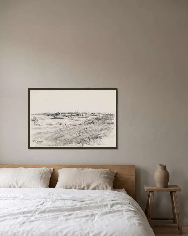 Holländskt landskap av Max Liebermann inramad på en vägg