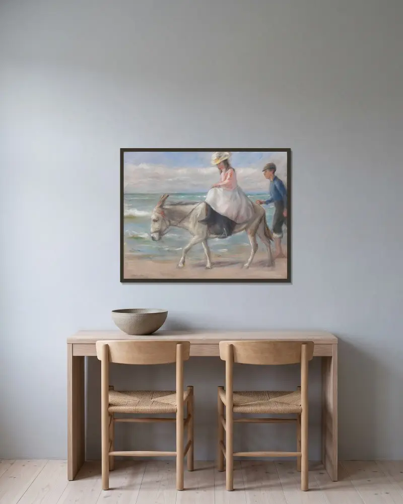 Barn som rider på en åsna av Max Liebermann inramad på en vägg