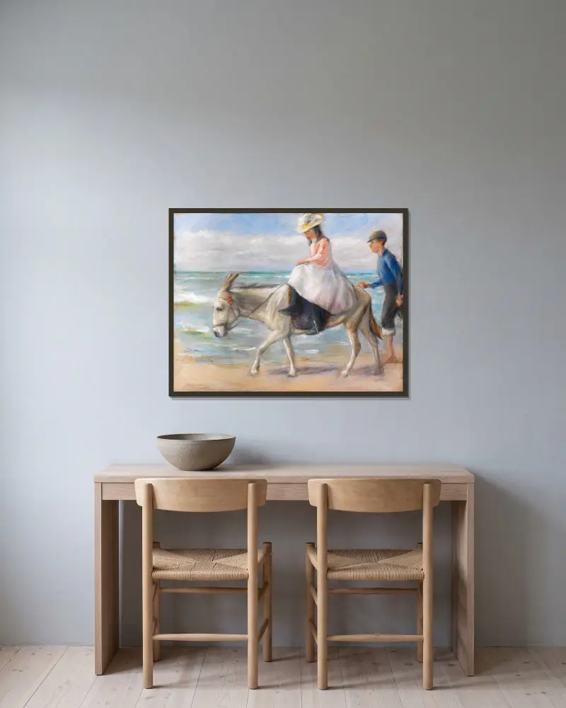 Barn som rider på en åsna av Max Liebermann inramad på en vägg
