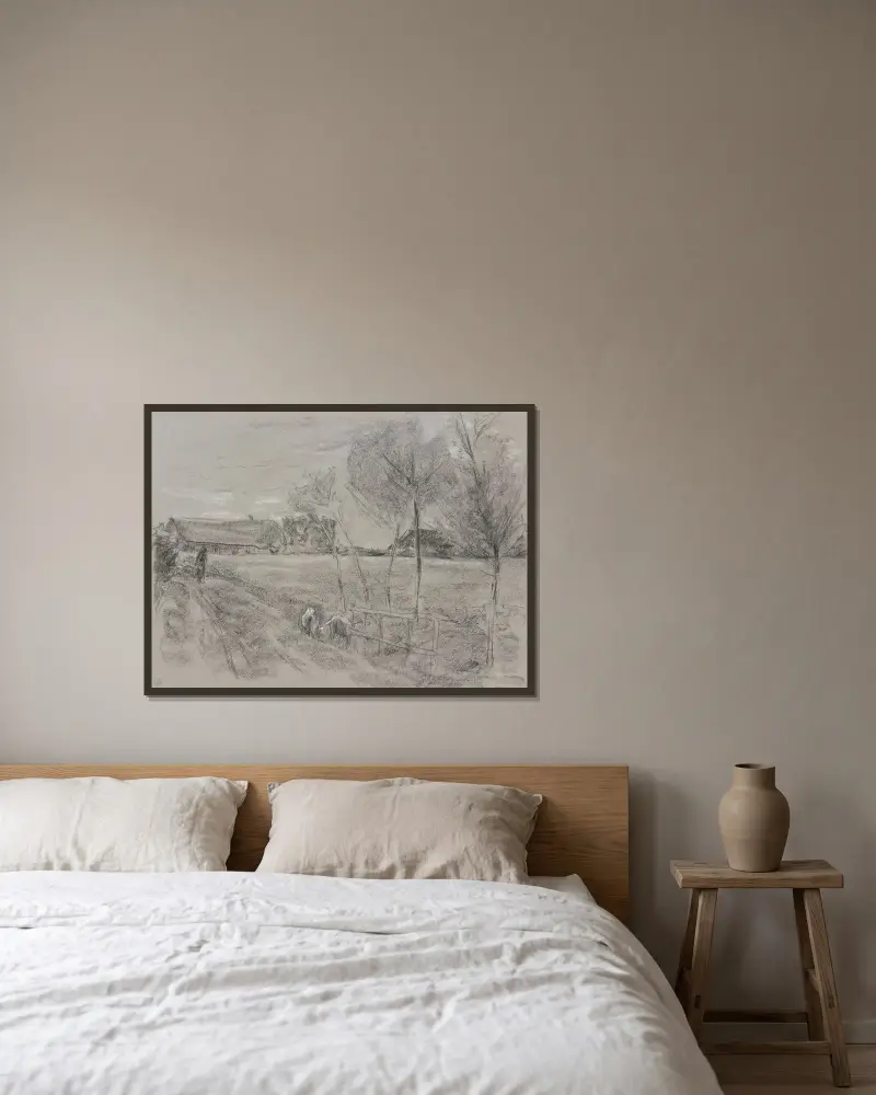 Lantväg i Holland, framtill två getter av Max Liebermann inramad på en vägg