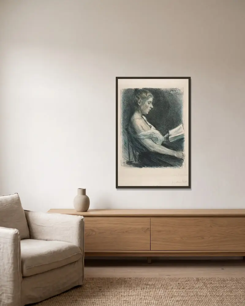 Läsande flicka (Anna-Christine Mattuschka-Grisebach) av Max Liebermann inramad på en vägg