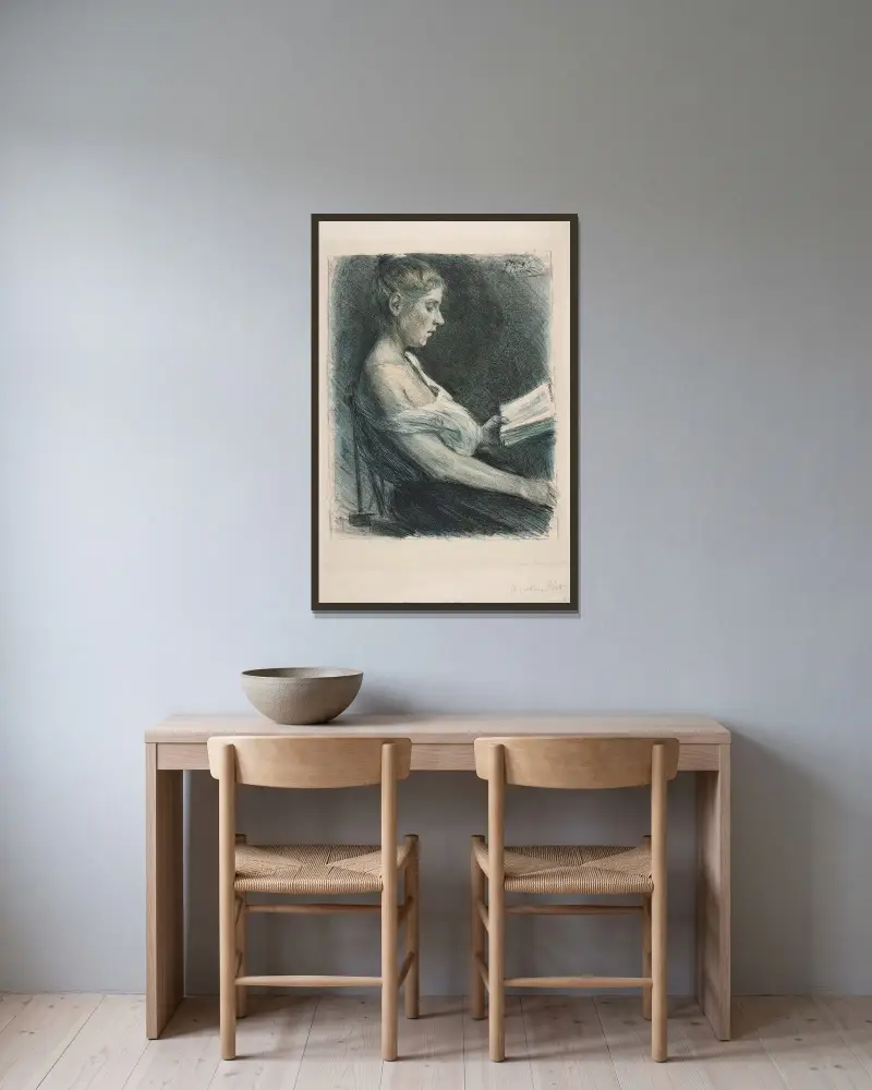 Läsande flicka (Anna-Christine Mattuschka-Grisebach) av Max Liebermann inramad på en vägg