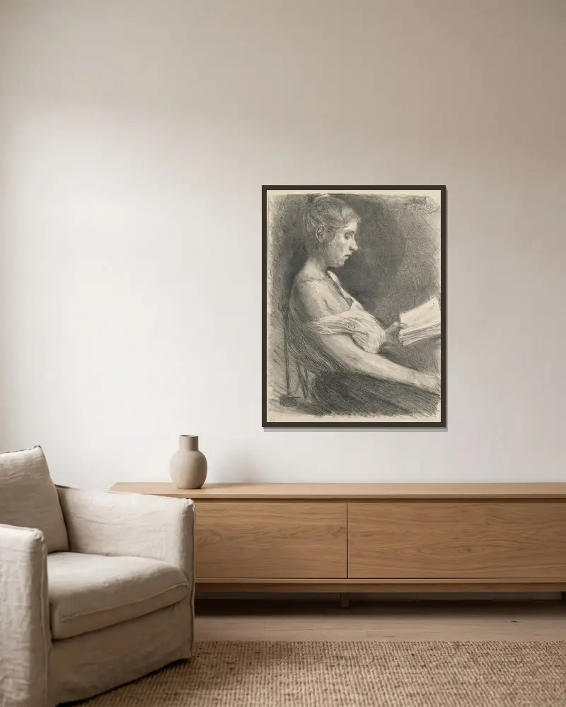 Lesendes Mädchen (Anna-Christine Mattuschka-Grisebach) von Max Liebermann gerahmt an einer Wand
