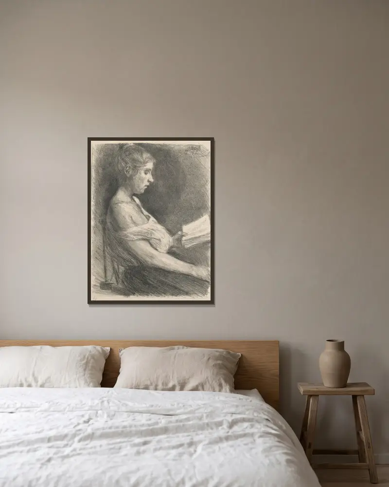 Lesendes Mädchen (Anna-Christine Mattuschka-Grisebach) von Max Liebermann gerahmt an einer Wand
