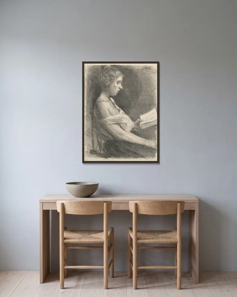 Lesendes Mädchen (Anna-Christine Mattuschka-Grisebach) von Max Liebermann gerahmt an einer Wand