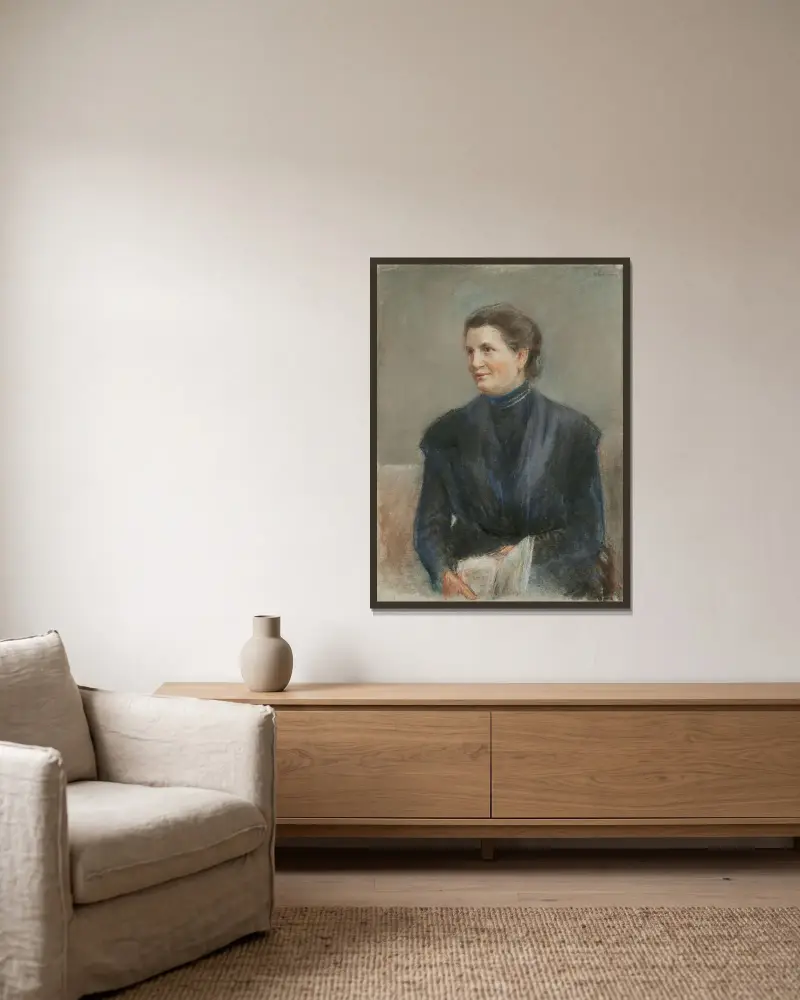 Läspaus (Porträtt av Margarete Ladenburg) av Max Liebermann inramad på en vägg