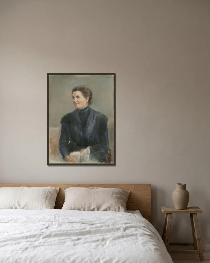 Läspaus (Porträtt av Margarete Ladenburg) av Max Liebermann inramad på en vägg