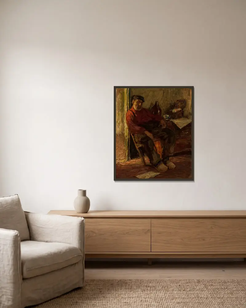 Man inomhus av Max Liebermann inramad på en vägg
