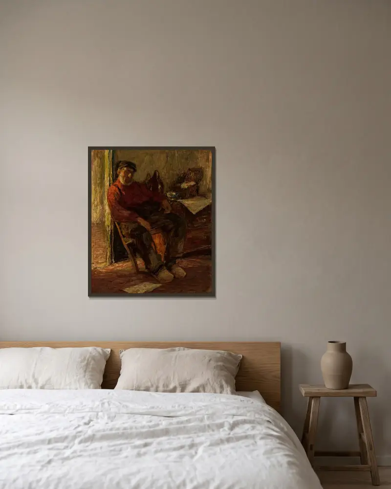 Man inomhus av Max Liebermann inramad på en vägg
