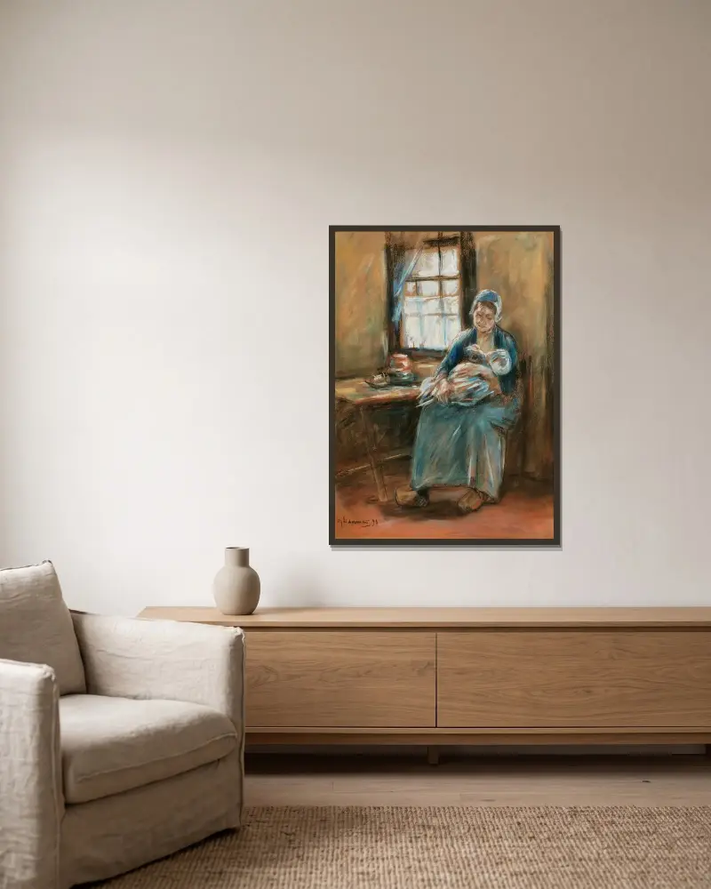 Mutter mit Kind von Max Liebermann gerahmt an einer Wand