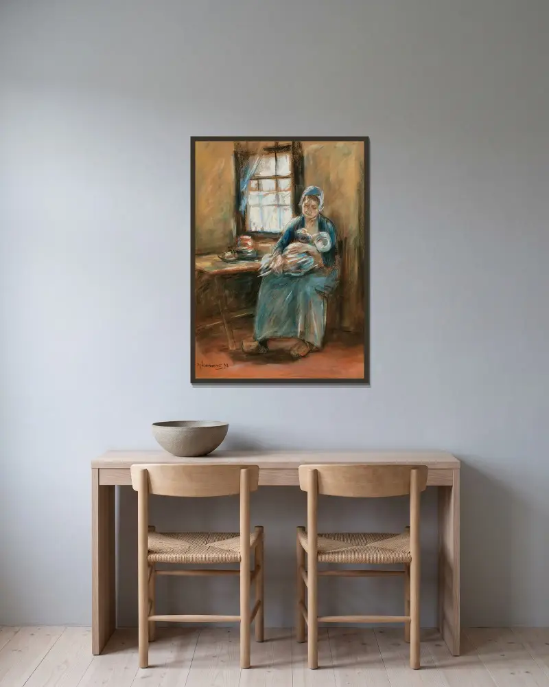 Mutter mit Kind von Max Liebermann gerahmt an einer Wand