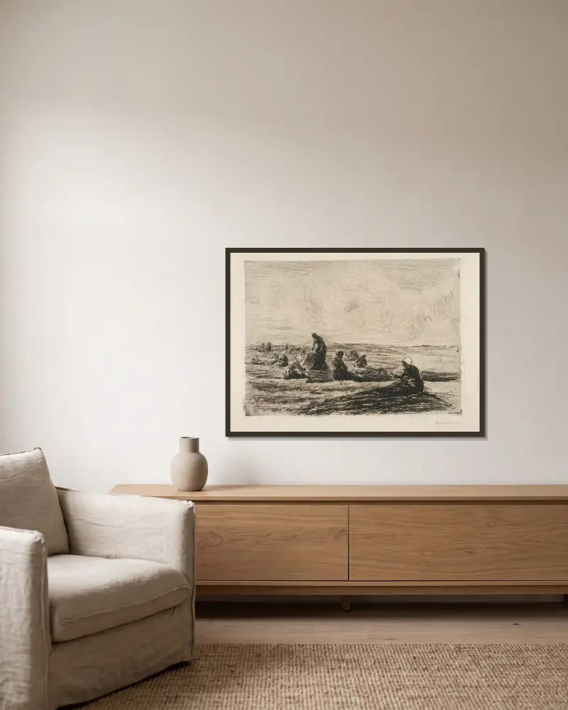 Nätflickorna (Katwijk aan Zee) av Max Liebermann inramad på en vägg
