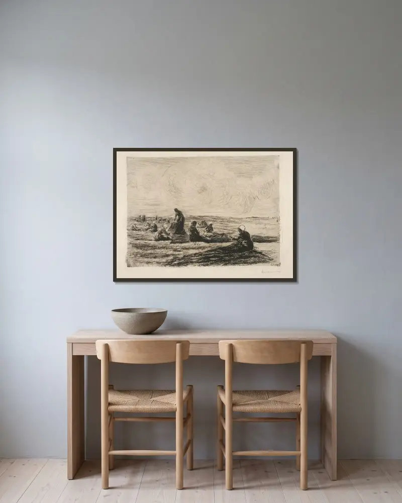 Nätflickorna (Katwijk aan Zee) av Max Liebermann inramad på en vägg