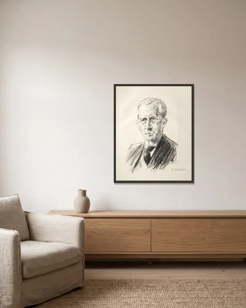 Portrait Arno Holz av Max Liebermann inramad på en vägg