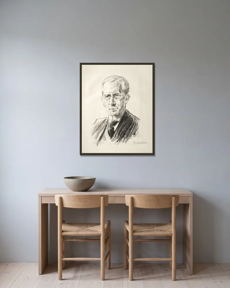 Portrait Arno Holz av Max Liebermann inramad på en vägg