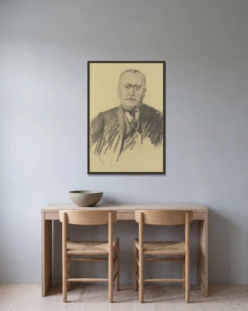 Porträtt av en man av Max Liebermann inramad på en vägg