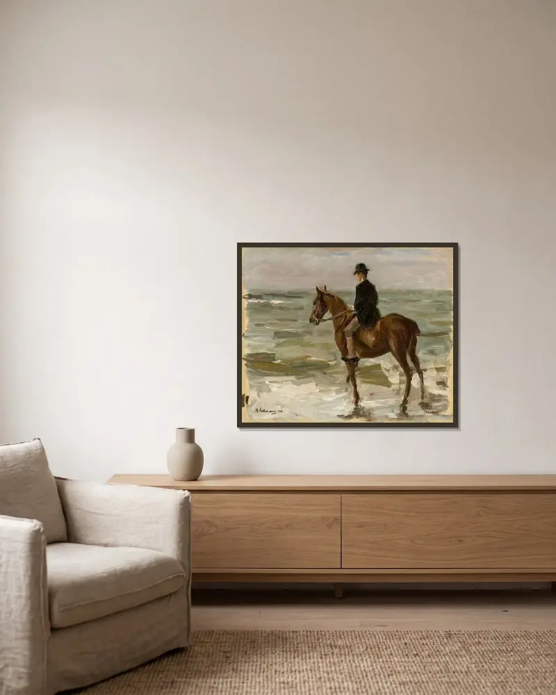Ryttare på stranden av Max Liebermann inramad på en vägg