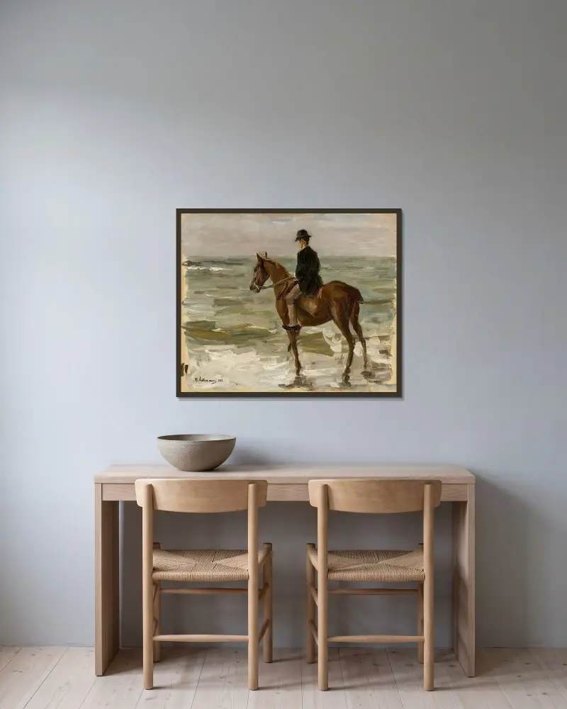 Ryttare på stranden av Max Liebermann inramad på en vägg