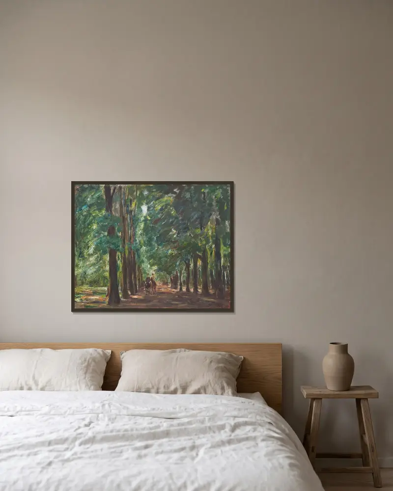 Ryttare i allén vid Sakrow av Max Liebermann inramad på en vägg