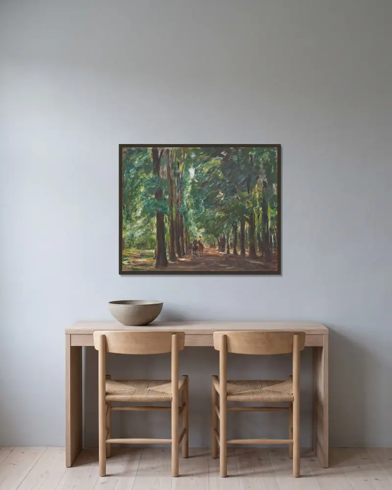 Ryttare i allén vid Sakrow av Max Liebermann inramad på en vägg