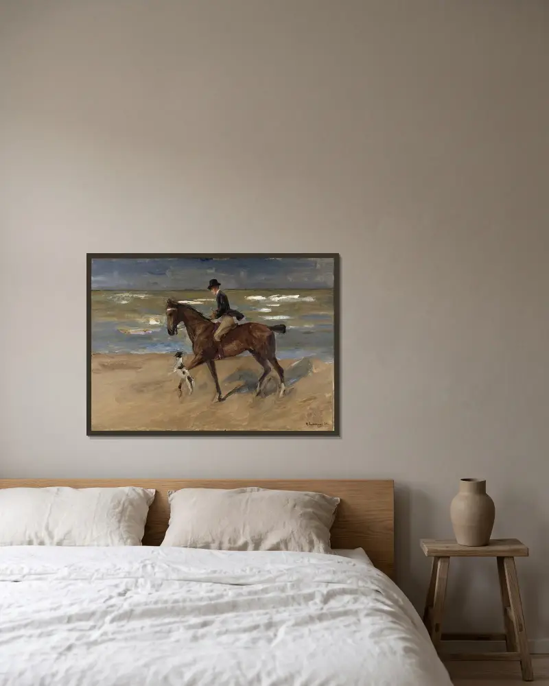 Ryttare på stranden av Max Liebermann inramad på en vägg