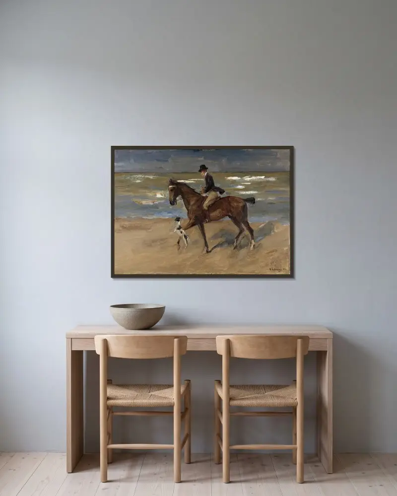Ryttare på stranden av Max Liebermann inramad på en vägg