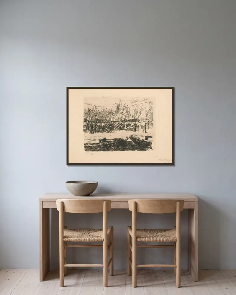 Kreatursmarknaden i Leiden av Max Liebermann inramad på en vägg