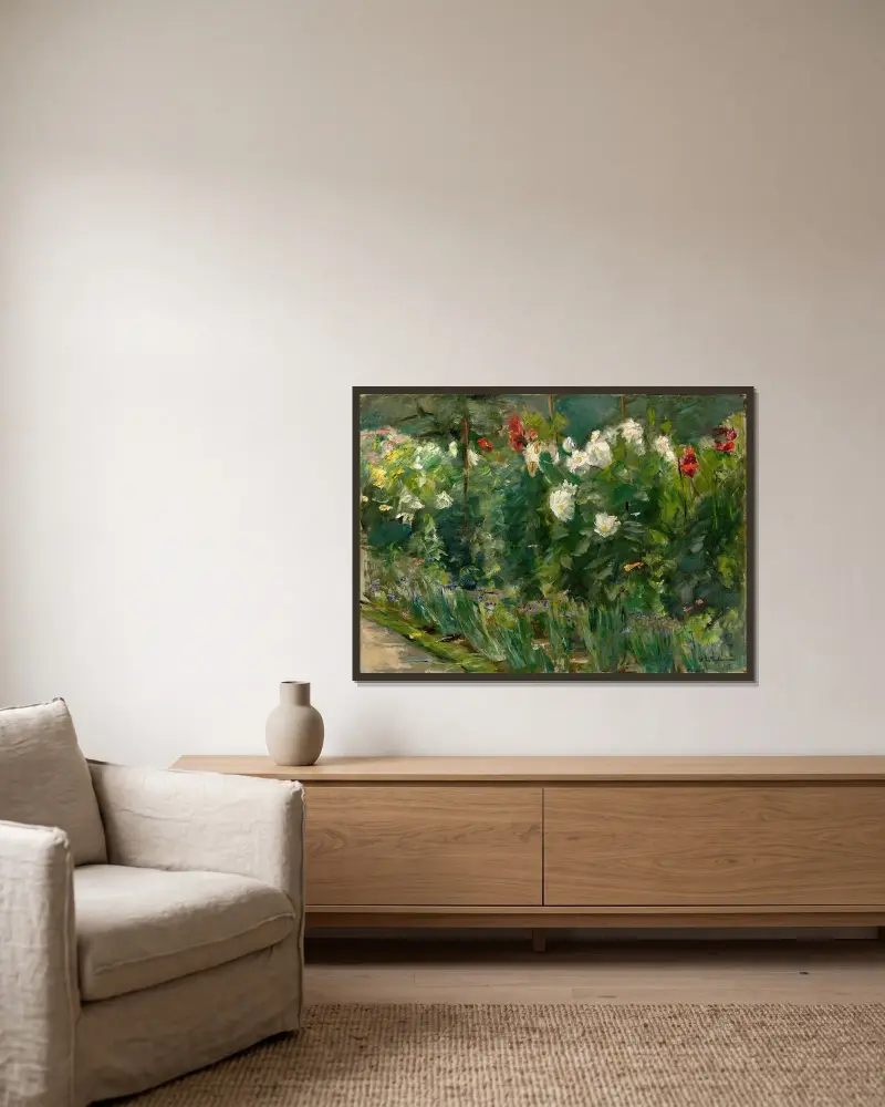 Röda och vita blommor mot sydost av Max Liebermann inramad på en vägg