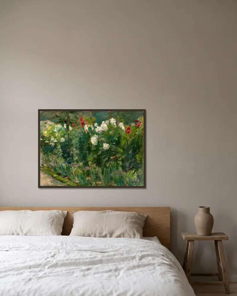 Röda och vita blommor mot sydost av Max Liebermann inramad på en vägg
