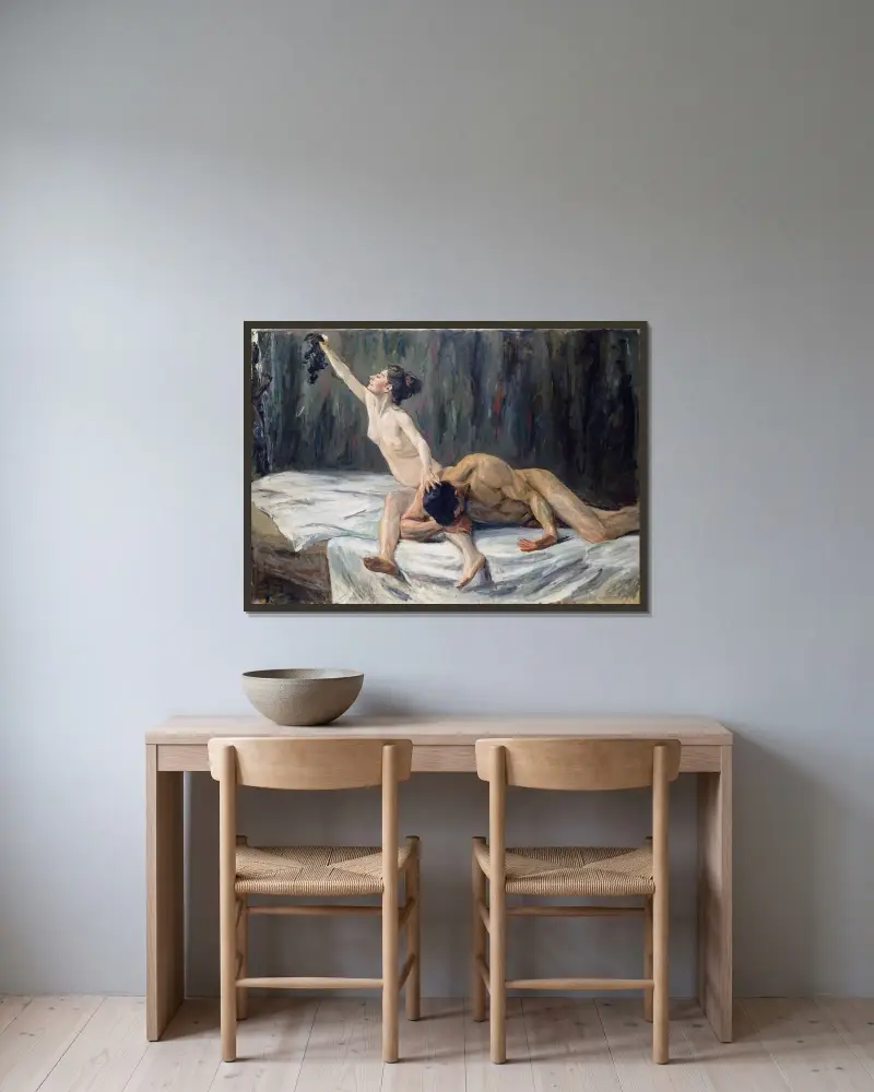 Simson och Delila av Max Liebermann inramad på en vägg