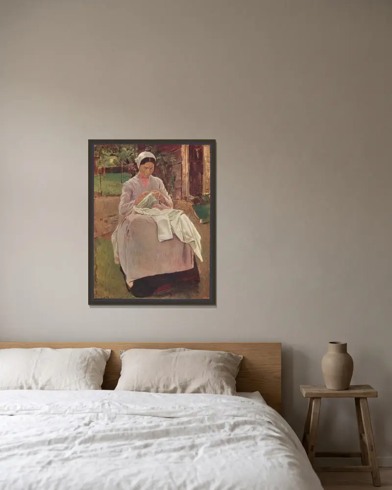 Sömmerska av Max Liebermann inramad på en vägg