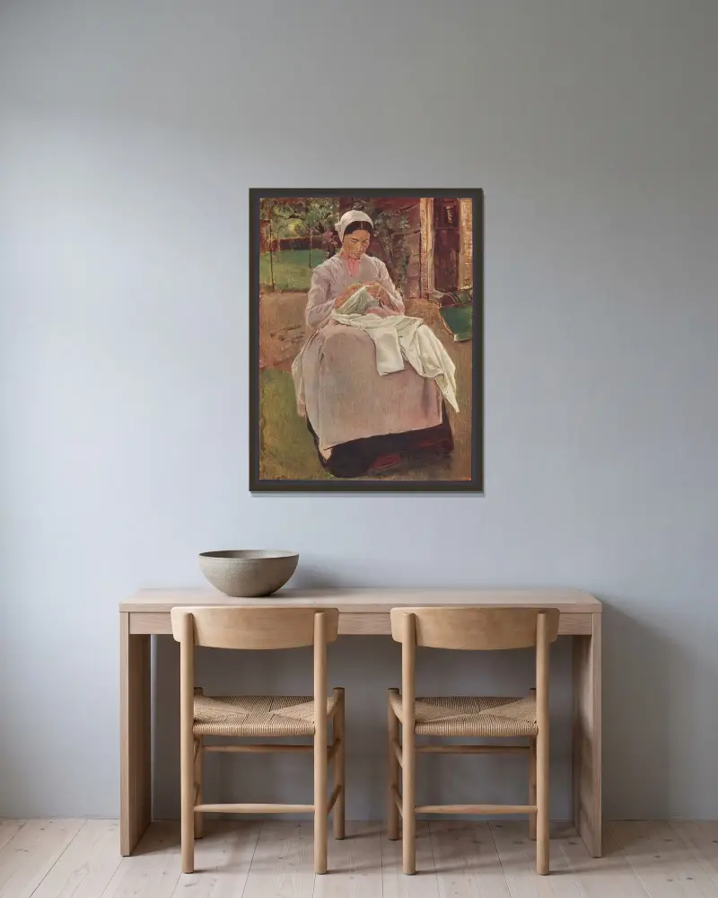 Sömmerska av Max Liebermann inramad på en vägg