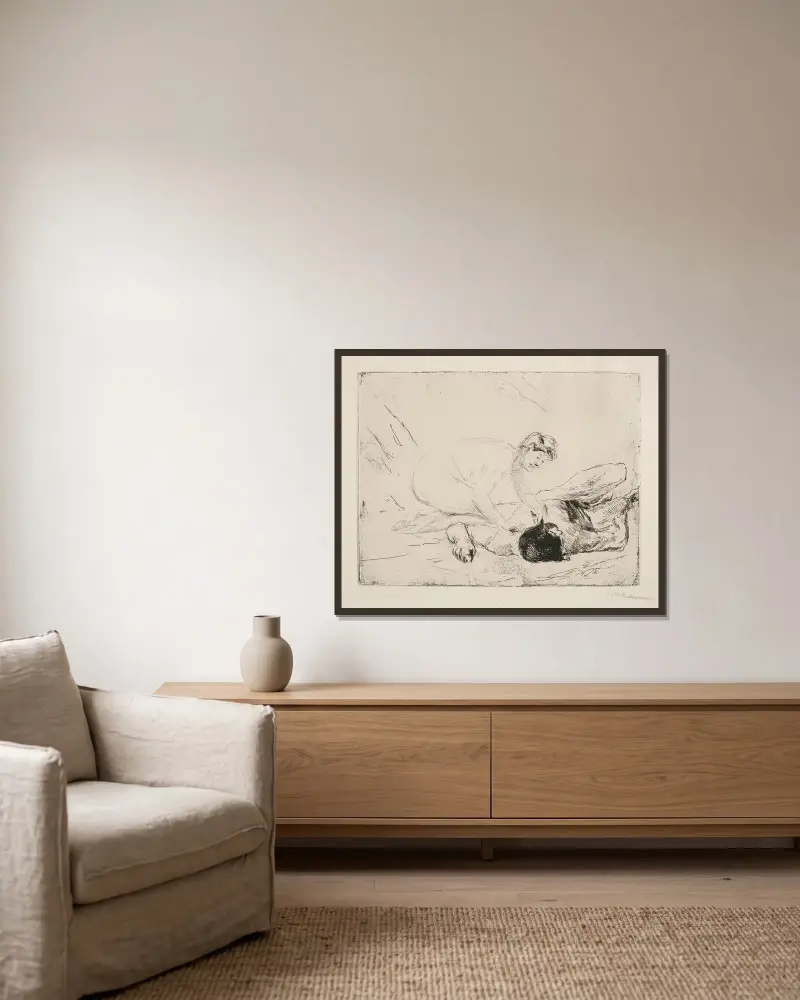 Simson och Delila av Max Liebermann inramad på en vägg