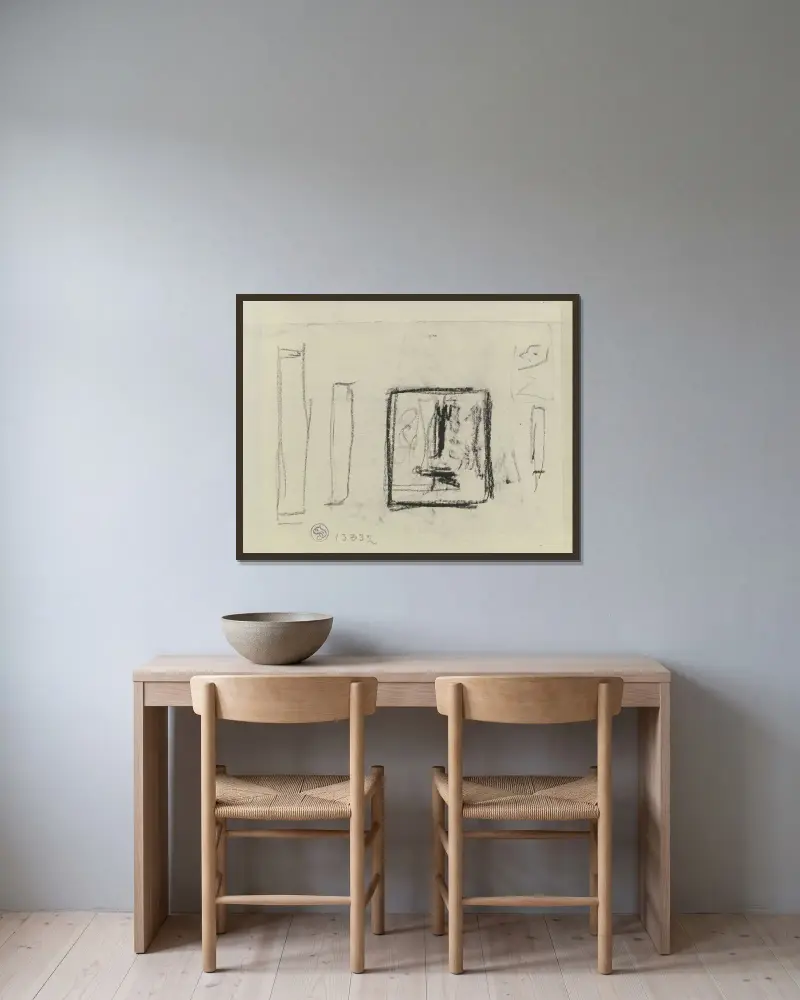 Skissade rektanglar av Max Liebermann inramad på en vägg