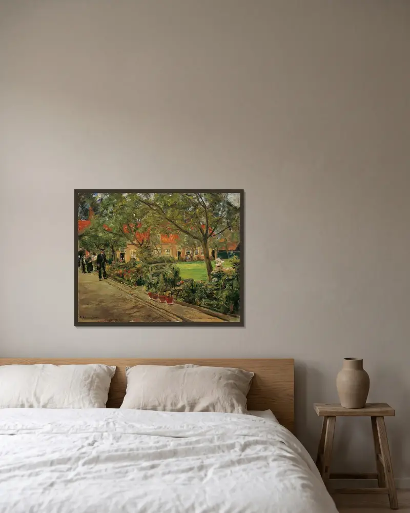 Spitalgarten in Edam av Max Liebermann inramad på en vägg