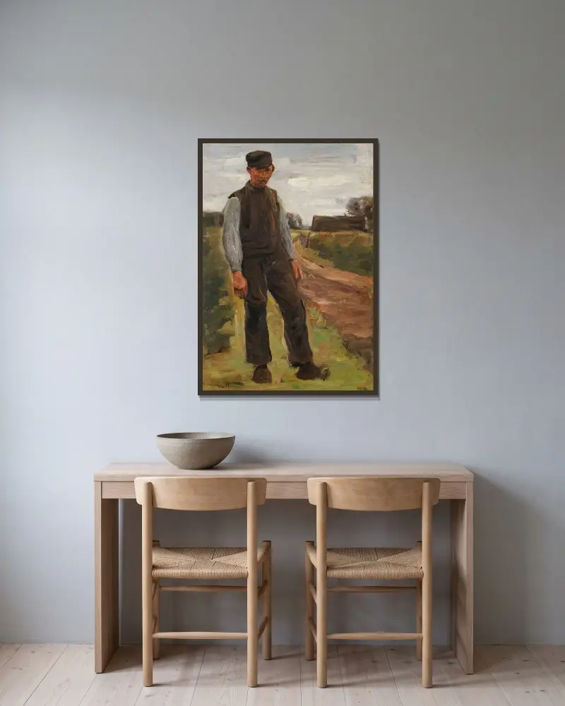 Stående bonde på en väg av Max Liebermann inramad på en vägg
