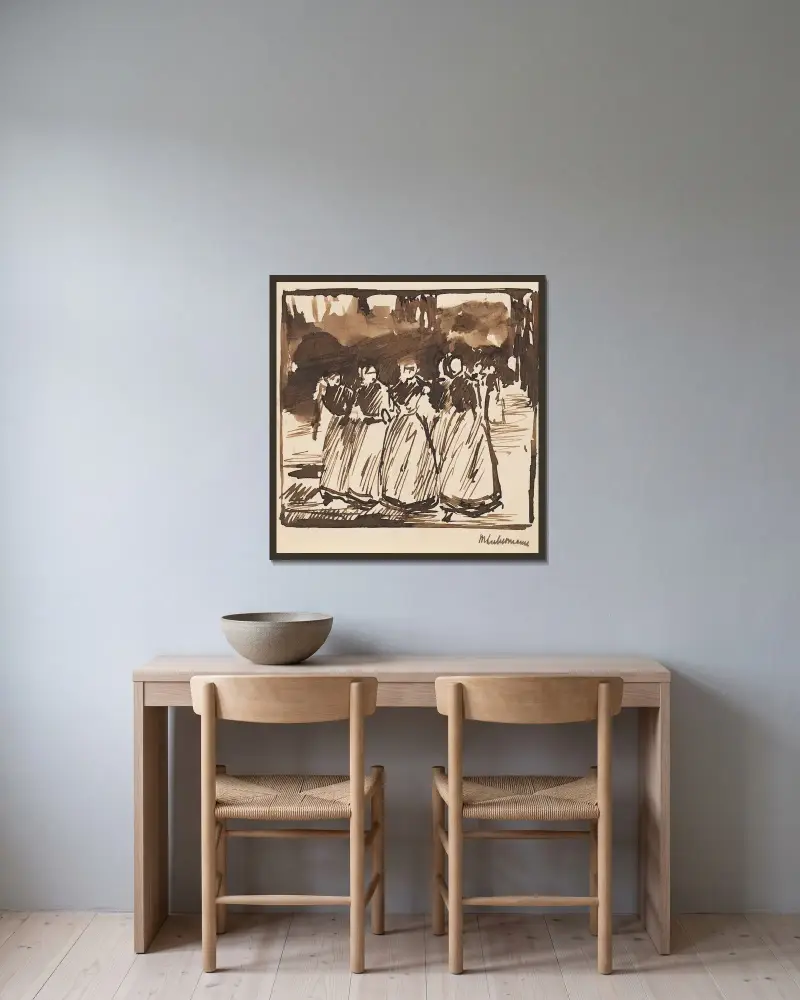 Studie till söndagseftermiddag i Laren av Max Liebermann inramad på en vägg