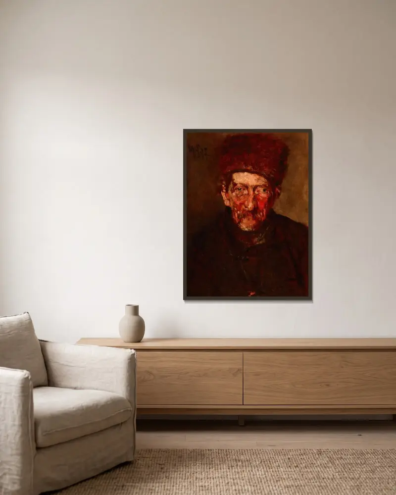 Studie; Byst av en man av Max Liebermann inramad på en vägg