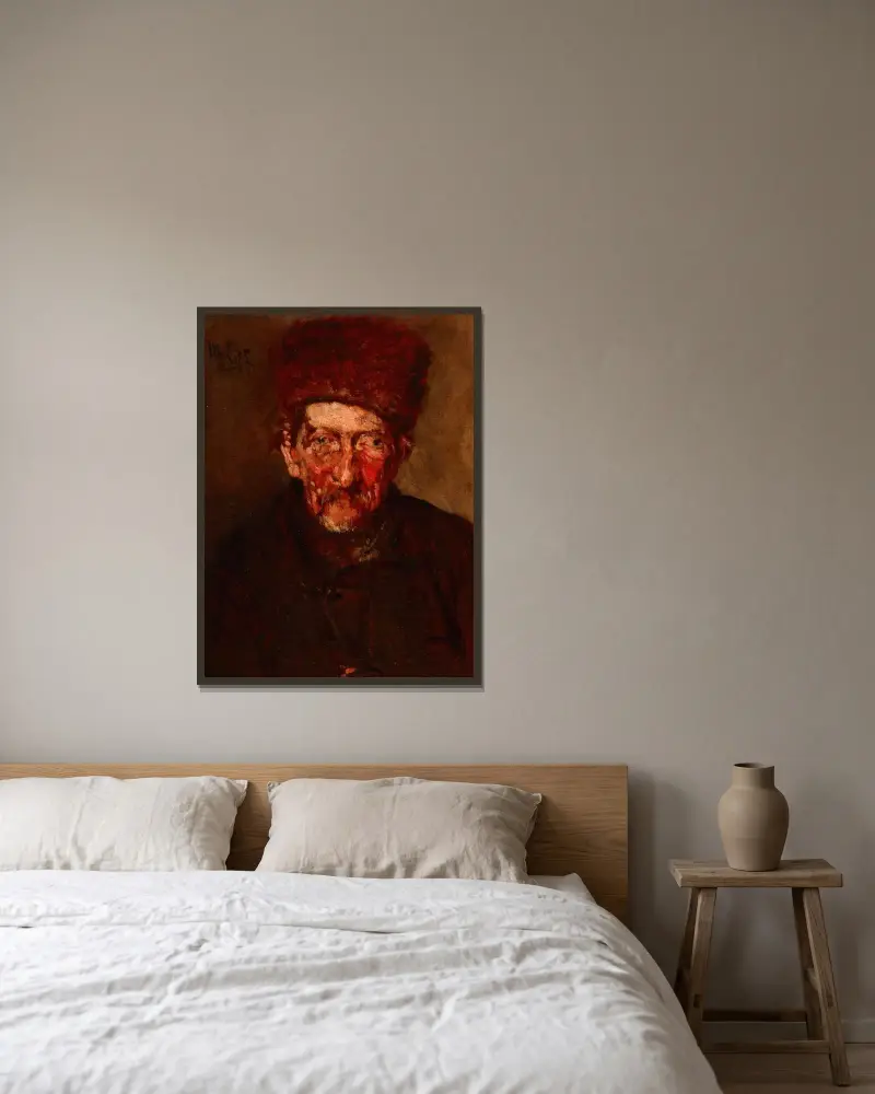 Studie; Byst av en man av Max Liebermann inramad på en vägg