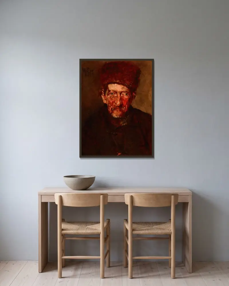 Studie; Byst av en man av Max Liebermann inramad på en vägg