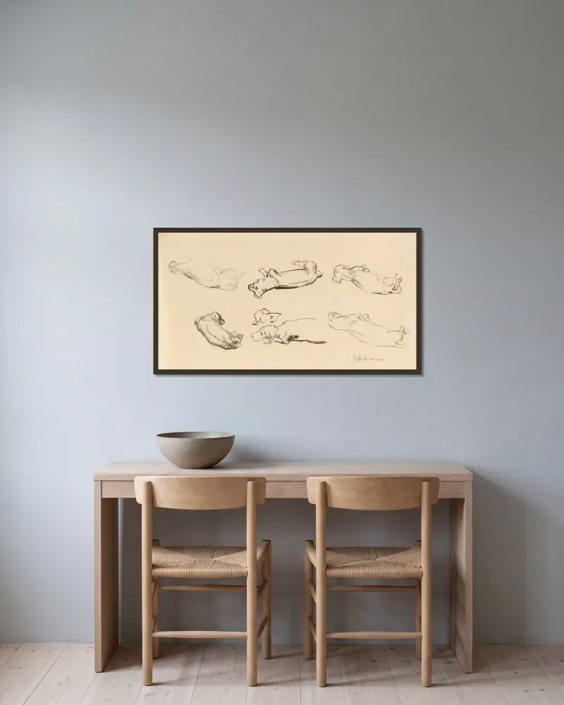 Teckelstudien av Max Liebermann inramad på en vägg