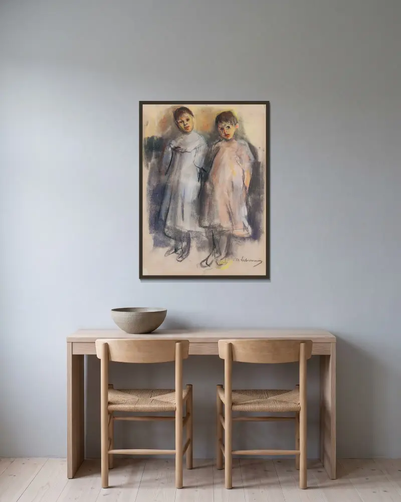 Två små flickor av Max Liebermann inramad på en vägg